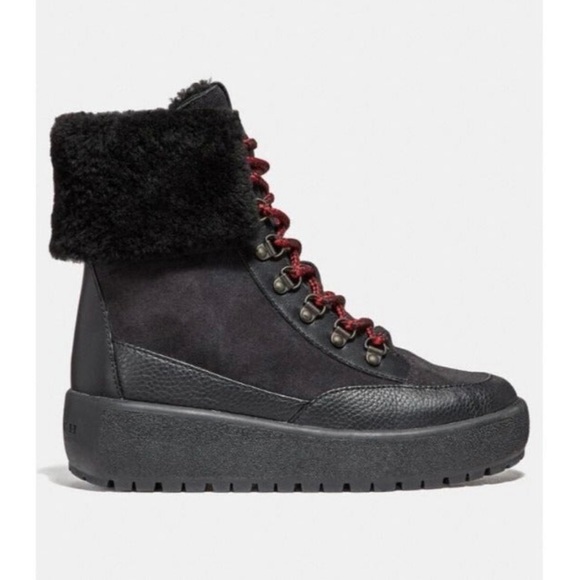 Coach G2857 Tyler Fold-over Shearling Boots In Black Size 8 - Picture 4 of 10